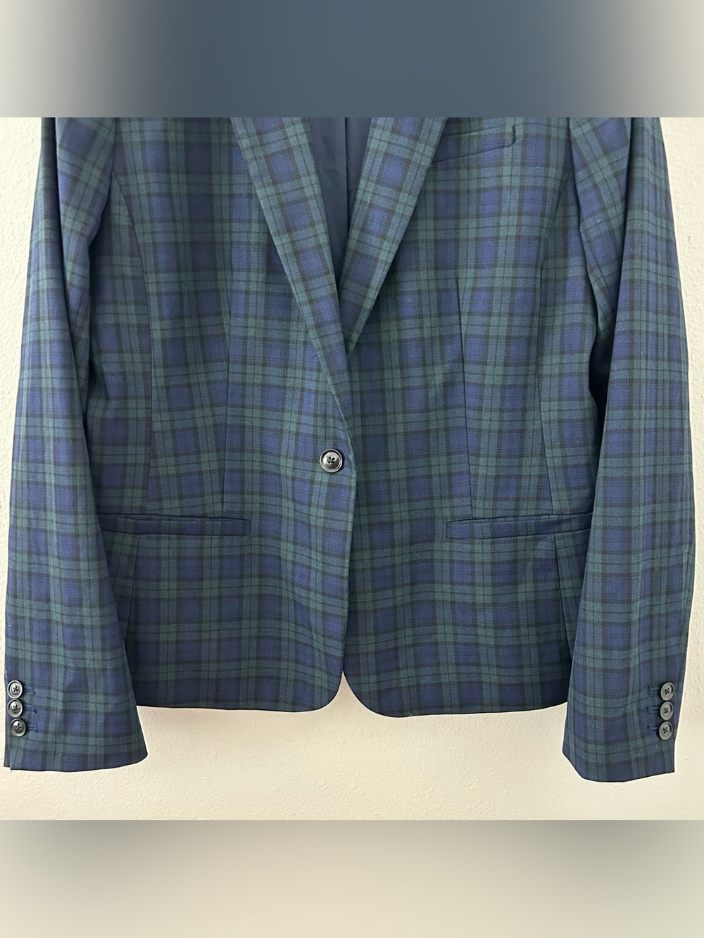 Banana Republic Blue Green Plaid Classic Blazer Womens 16 Preppy Blackwatch - Picture 3 of 11